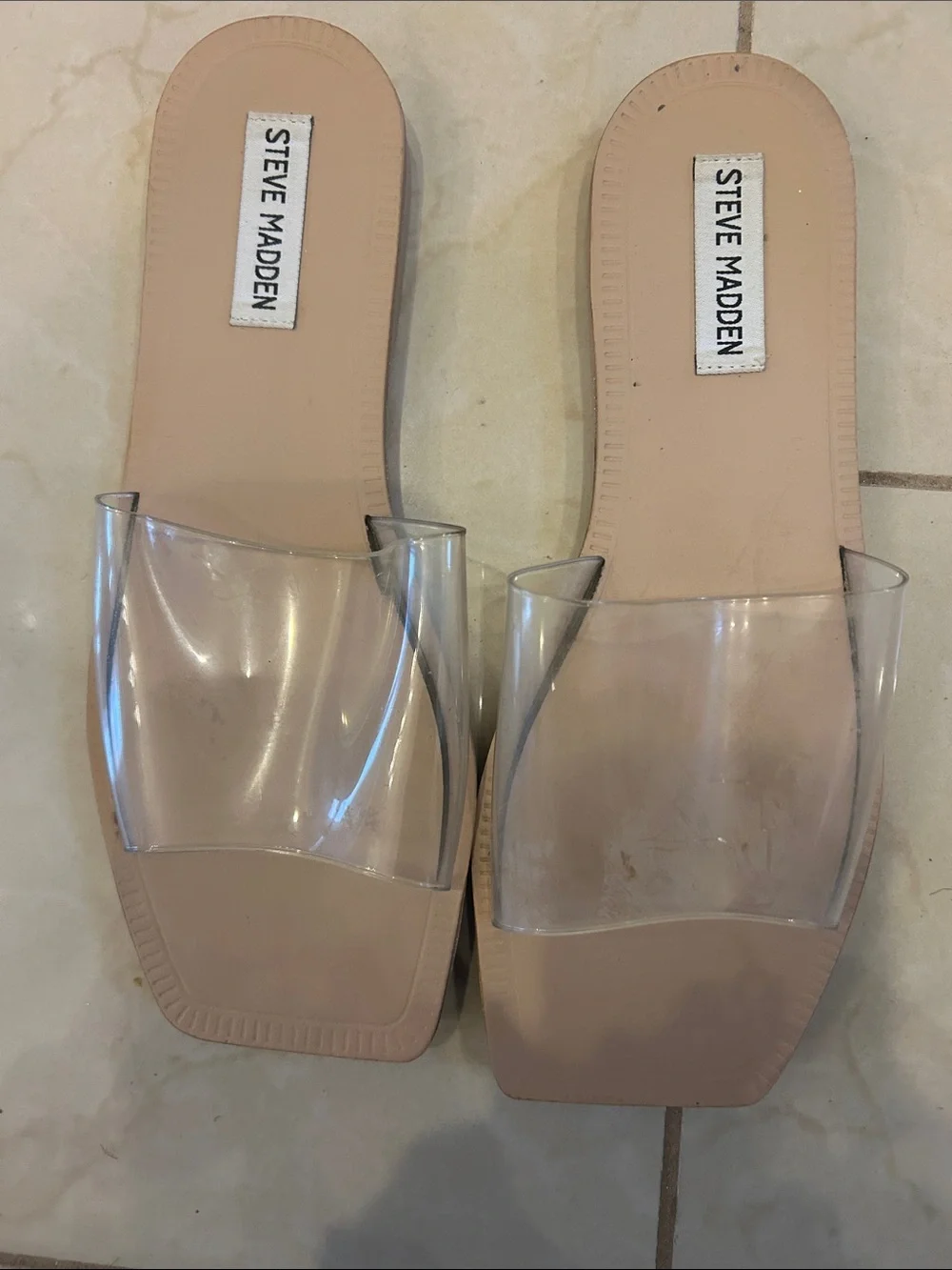 Steve Madden Clear Strap Slide Sandals in Nude/Transparent - Picture 3 of 3